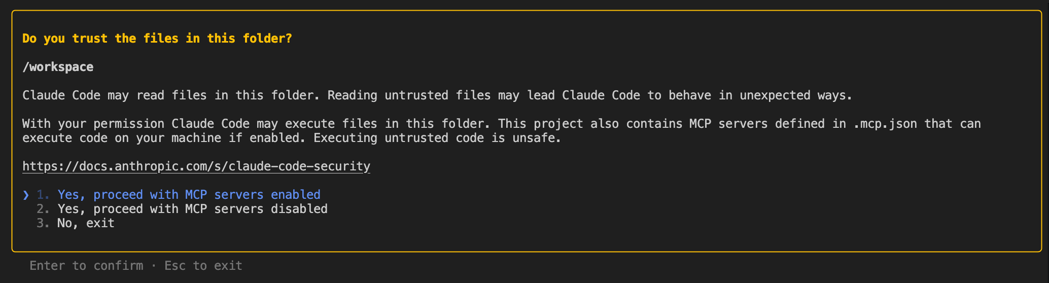 Prompt asking to enable MCP servers