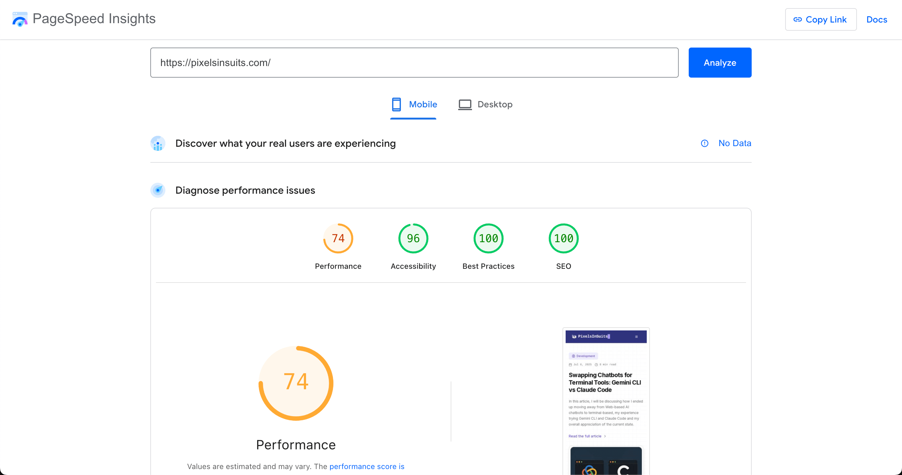 Performance before improvements